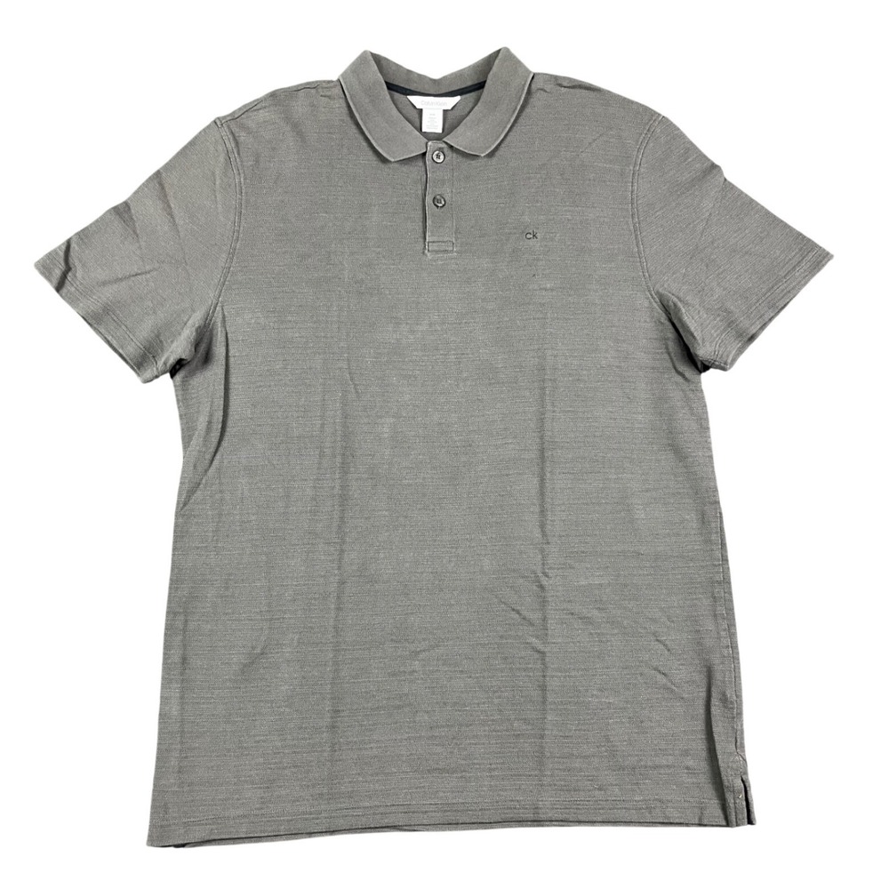 Calvin Klein Mens Gray Short Sleeve Cotton Slub Polo Shirt Size Medium Logo